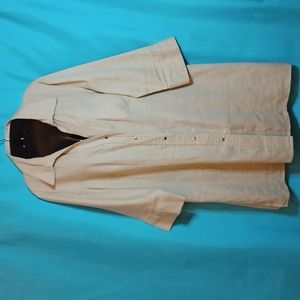 J L Studio Beige Linen Long Shirt Top With Button Front Closure. 14W
